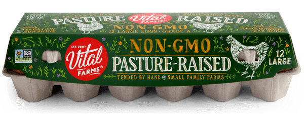 A carton of Pasture-Raised Non GMO Eggs