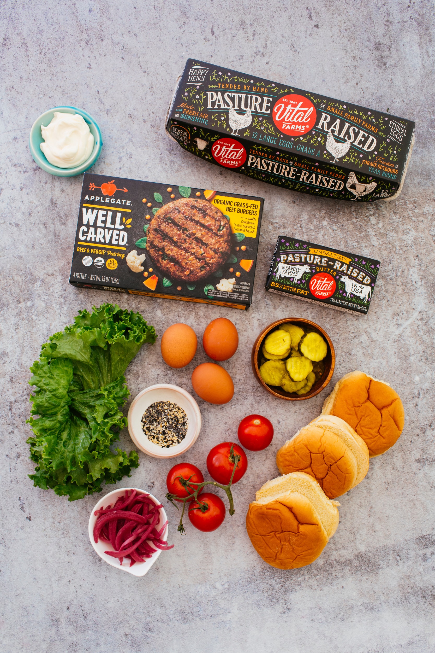 Loaded Well Carved Burgers with Runny Eggs - Vital Farms